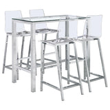 Tolbert 5-Piece Glass Top Bar Table Set with Acrylic Chairs – Chrome