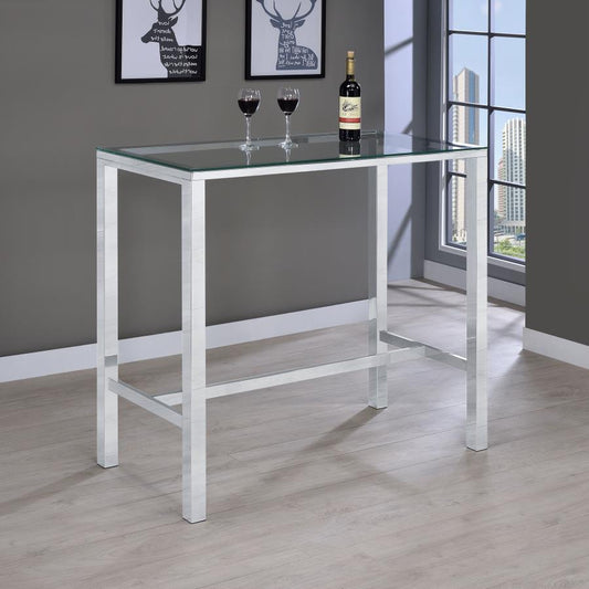Tolbert 47-inch Rectangular Tempered Glass Top Bar Table - Chrome