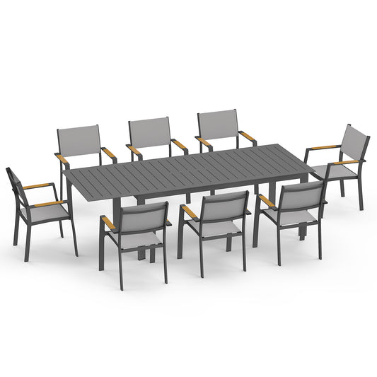 8-Person All-Aluminum Patio Dining Set, Extendable Table
