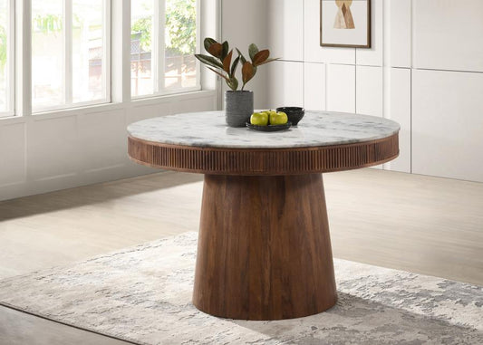 Ortega Round 46-Inch Marble Top Wood Dining Table Natural