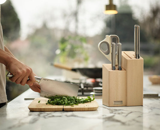 Elevate™ Fusion 5-piece Knife & Scissor Set with Beechwood Block