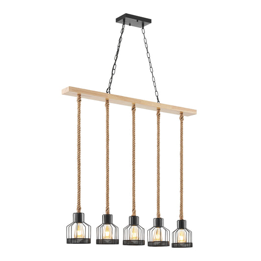 Wood and Ropes 5 Light Chandelier // Black