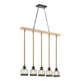 Wood and Ropes 5 Light Chandelier // Black