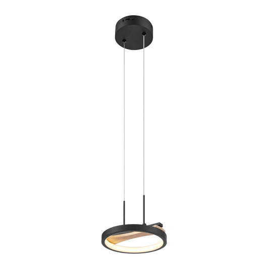 1 head Satin Black & Wood Pendant