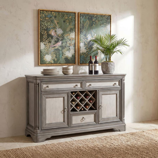Cresswell 2-Door 3-Drawer Wine Storage Buffet – Weathered Taupe