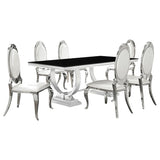 Antoine 7-Piece Black Tempered Glass Dining Set Cream White Chairs