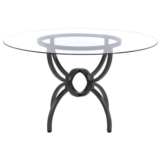 Aviano Round 48-Inch Glass Top Metal Dining Table Gunmetal
