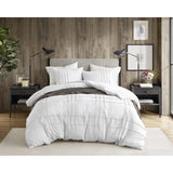 Grid Textured Soft Washed Pleated Comforter Set, White