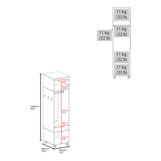 TUHOME Cluster 63-Inch Tall Open-Concept Wardrobe with Mirror, Three Storage Shelves, Hanging Rod, Casters and Side Hooks, Freestanding Clothes Organizer for Bedroom, Closet, Laundry Room or Multiroom Home Storage