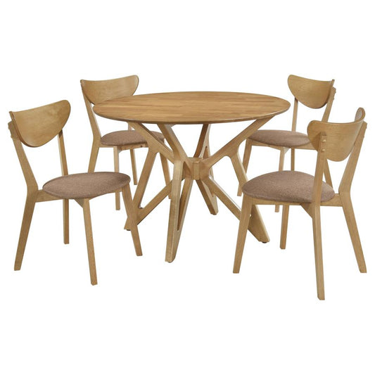 Elowen 5-Piece Round Solid Wood Dining Set Light Walnut