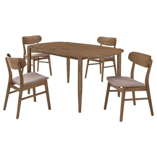 Dortch 5-Piece Oval Dining Set with Upholstered Chairs Walnut