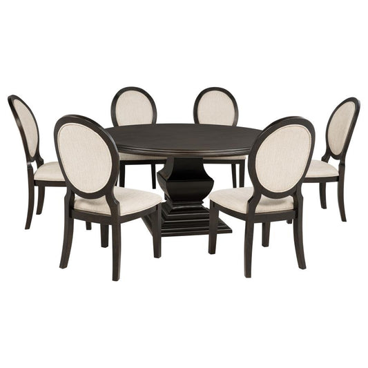 Twyla 7-Piece Round Wood Dining Room Table Set Dark Cocoa