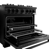ZLINE 36" Dual Fuel Range, Gas Cooktop, Electric Convection Oven Black Stainless Steel Brass Burners, CDRB-BR-36