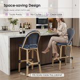 PURPLE LEAF Patio French Counter Stool Set of 2 Outdoor Backrest Barstools Aluminum Frame Woven Rattan for Indoor Kitchen Garden Balcony Restaurant