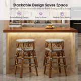PURPLE LEAF Patio French Round Counter Stool Set of 2 Rattan Backless Stackable Barstools Aluminum Frame Footrest with Woven Wicker for Outdoor Kitchen Yard