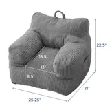 MAXYOYO Kids Bean Bag Chair, Corduroy Bean Bag Couch with Armrests for Children's Room (Grey)