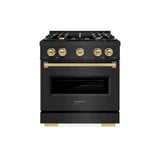 ZLINE 30" Dual Fuel Range, Gas Cooktop, Electric Convection Oven Black Stainless Steel, Champagne Bronze CDRBZ-30-CB