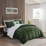 Plush To Sherpa Down Alternative Comforter Set, Green/Ivory