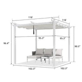 PURPLE LEAF Outdoor Retractable Pergola with Double Sun Shade Canopy White Heavy-Duty Aluminum Pergola Patio Modern Pergola for Garden Deck Backyard