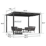 PURPLE LEAF Outdoor Retractable Pergola with Sun Shade Canopy Patio Aluminum Pergola for Garden