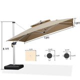 PURPLE LEAF Large Square Patio Cantilever Umbrella With Base for Garden Pool Porch