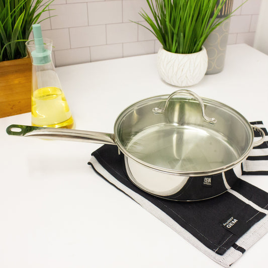 BergHOFF Comfort 10" 18/10 Stainless Steel Deep Skillet, Glass Lid