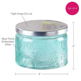 Garden Blooms Glass Tea Light Holder - Blue (Set of 4)
