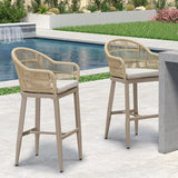 PURPLE LEAF Outdoor Bar Stools Rattan Bar Stools Counter Stools with Back and Cushions  for Patio, Garden, Kitchen
