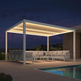 PURPLE LEAF Athena Louvered Pergola White Outdoor Aluminum Pergola with Strip Lights Adjustable Gazebo for Patio Deck Garden