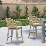 PURPLE LEAF Outdoor Bar Stools Rattan Bar Stools Counter Stools with Back and Cushions  for Patio, Garden, Kitchen