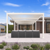 PURPLE LEAF Caesar LED Louvered Pergola with Integrated Solar Strip Lights Adjustable Aluminum Louvers Wind Resistant Pergolas for Patio Dining Deck Garden Yard White