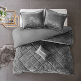 Crushed Velvet 4-Piece Comforter or Duvet Cover Set, Grey