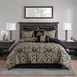 8pc Damask Medallion Textured Jacquard Comforter Set,Black