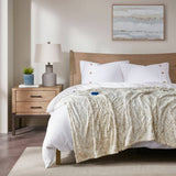 Heated 50x70 Faux Fur Electric Throw Blanket Snow Leopard