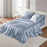 Wrinkle-Free Solid Satin Luxury Sheet Set, Blue
