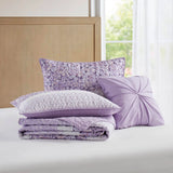 4 Piece Seersucker Quilt Set with Throw Pillow, Purple
