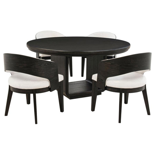 Leandro 5-Piece Round Dining Table Set Burnished Black