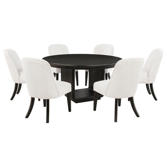 Leandro 7-Piece Round Dining Table Set Burnished Black