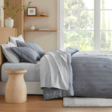 Woven Striped Pleated Comforter Set, Blue/Grey