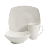 Gibson Home Zen Buffet 12-Piece Porcelain Dinnerware Set, Square Plates & Bowls & Mugs, Service for 4, White