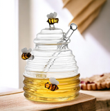 Glass Honey Jar with Lid and Honey Stick Pot