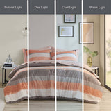 Stripe Modern Comforter Set with Bed Sheets, Coral/Grey