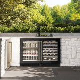 ZLINE 24" Touchstone 151 Can Beverage Fridge Black Stainless Steel Glass Door Champagne Bronze Handle RBSOZ-BS-24-CB