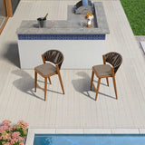 PURPLE LEAF Bar Stool Rattan Bar Stools Counter Stools with Back Metal Bar Height Stool Outdoor Bar Chair for Garden Kitchen