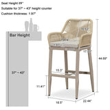 PURPLE LEAF Modern Bar Stools Aluminum Bar Stool with Cushion for Indoor and Outdoor, Kitchen Island