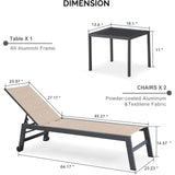 PURPLE LEAF Outdoor Aluminum Chaise Lounge with Wheels and Side Table for Outdoor Backyard Poolside