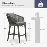 PURPLE LEAF Outdoor Bar Stools Patio Modern Aluminum Rattan High Back & Arms Bar Chairs with Removable Cushions and Pillows  for Outdoor or Indoor