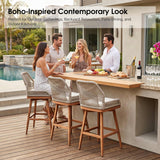 PURPLE LEAF Outdoor Swivel Bar Stools Set of 2 Patio 360° Rotating All-Weather Wicker Stools with Back and Cushion for Outside Backyard Kitchen Bistro Garden Bar