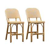 PURPLE LEAF Outdoor Bar Height Stools Set of 2 French Country Patio Rattan Bar Stool Chairs Outdoor Armless Barstools for Porch Garden Indoor Kitchen