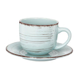 Set of 2 Rustic Aqua Cups & Saucers